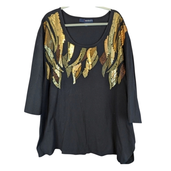 Denim 24/7 size 5X top in black with gorgeous gold sequin design - Picture 1 of 11